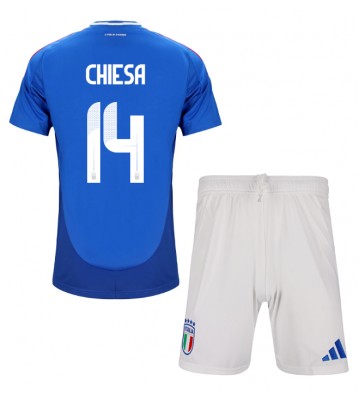 Italien Federico Chiesa #14 Hemmaställ Barn EM 2024 Kortärmad (+ Korta byxor)